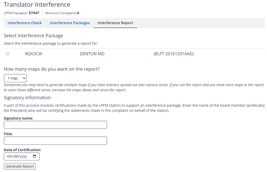 Prepare Interference Report